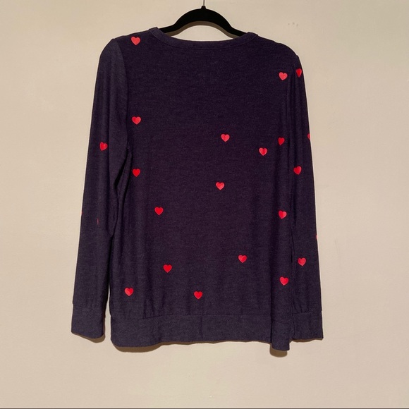 Chaser Tiny Heart Sweater Pullover Sweatshirt Avalon Scoop Neck Large Blue Red - Picture 4 of 8